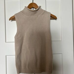 Marled Sleeveless Tan Turtleneck Sweater